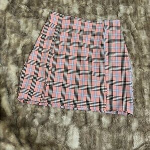 slit pink plaid pencil skirt mini